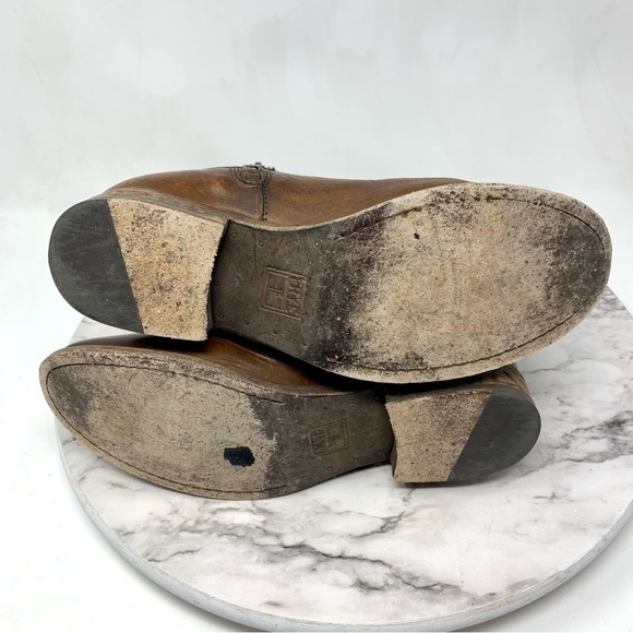 Frye Melissa Short Brown Leather Booties 6 Classic Equestrian Moto Bohemian - Picture 7 of 14